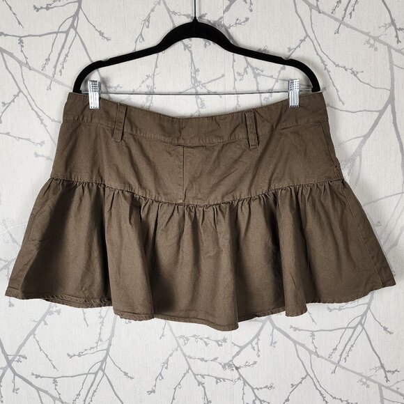 Thorn & Fable Olive Green Cotton Denim Peplum Mini Skirt - Picture 2 of 3